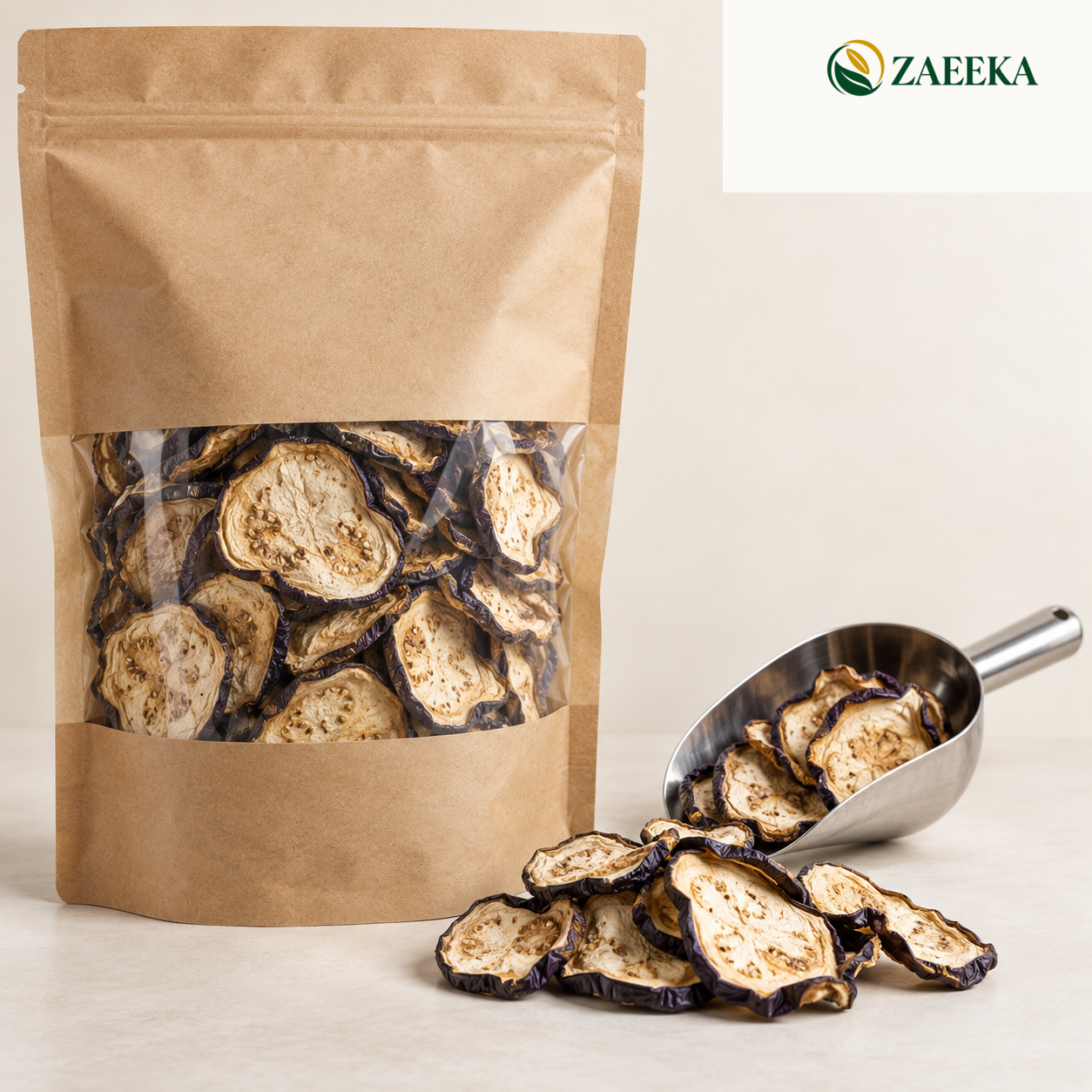 Dried eggplant one kilogram bulk wholesale product image with correct ZAEEKA logo