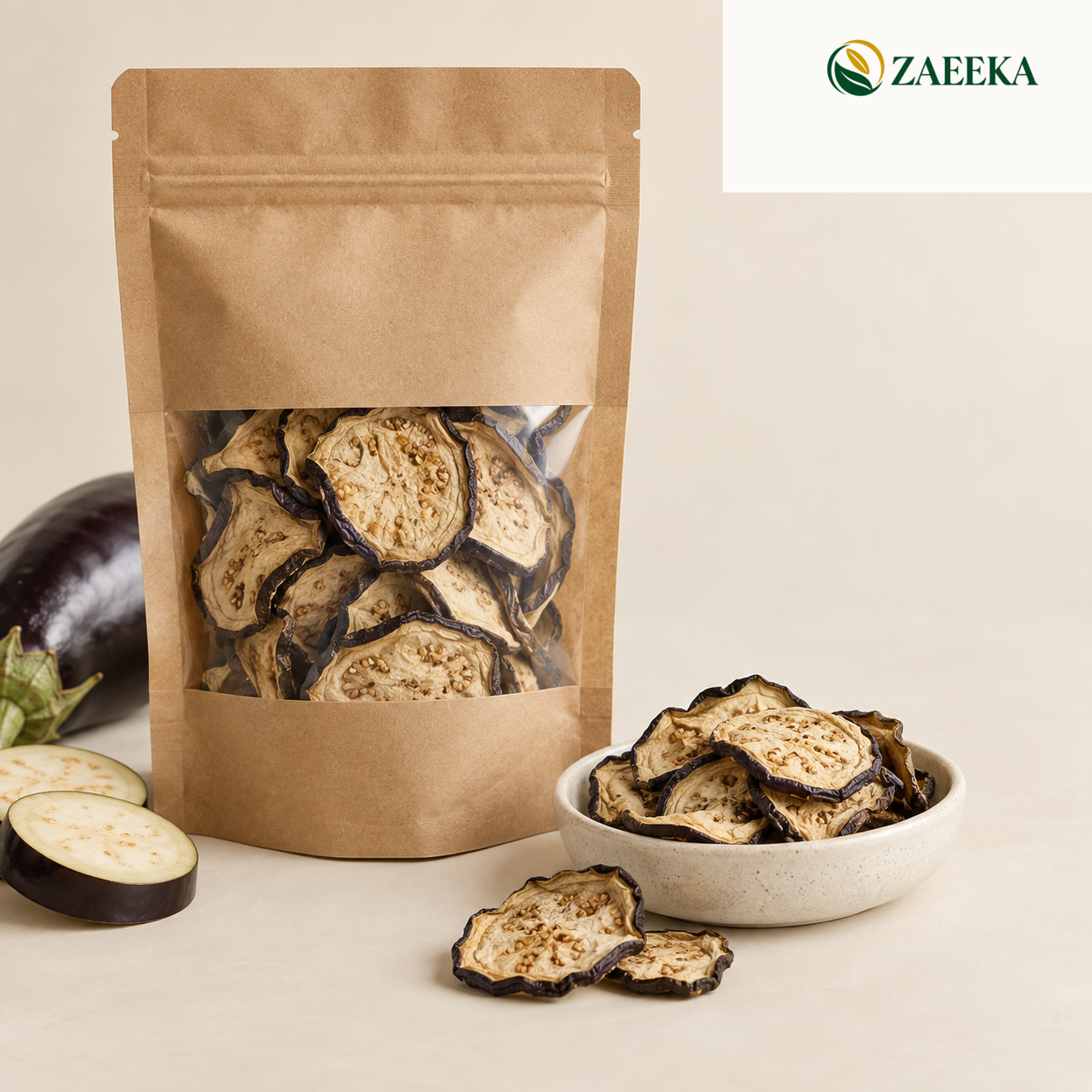 Dried eggplant 250 gram wholesale sample pack product image with correct ZAEEKA logo