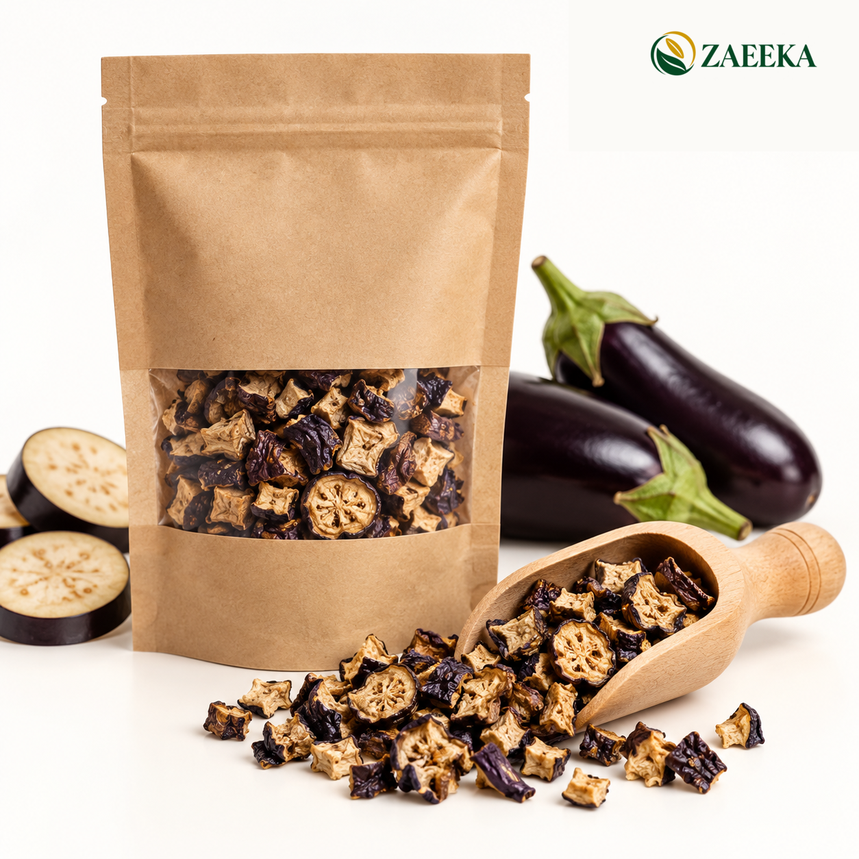 Small dried eggplant catalogue image with correctly spelled ZAEEKA logo