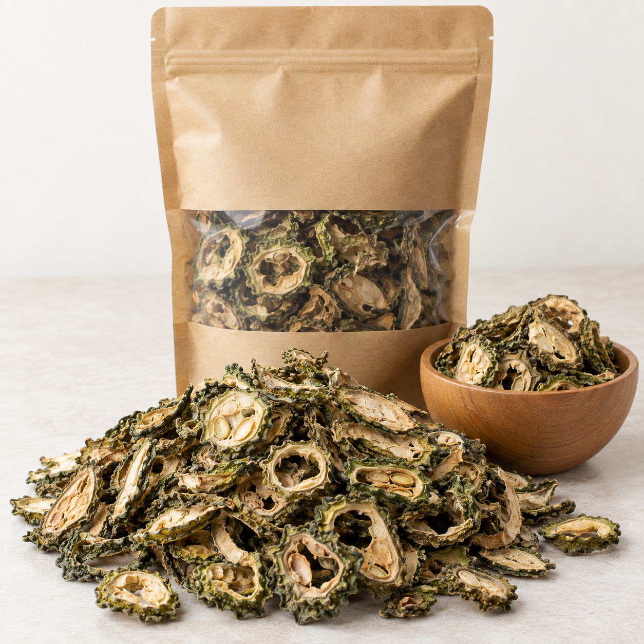 Sun-dried bitter gourd karela slices bulk wholesale catalogue image