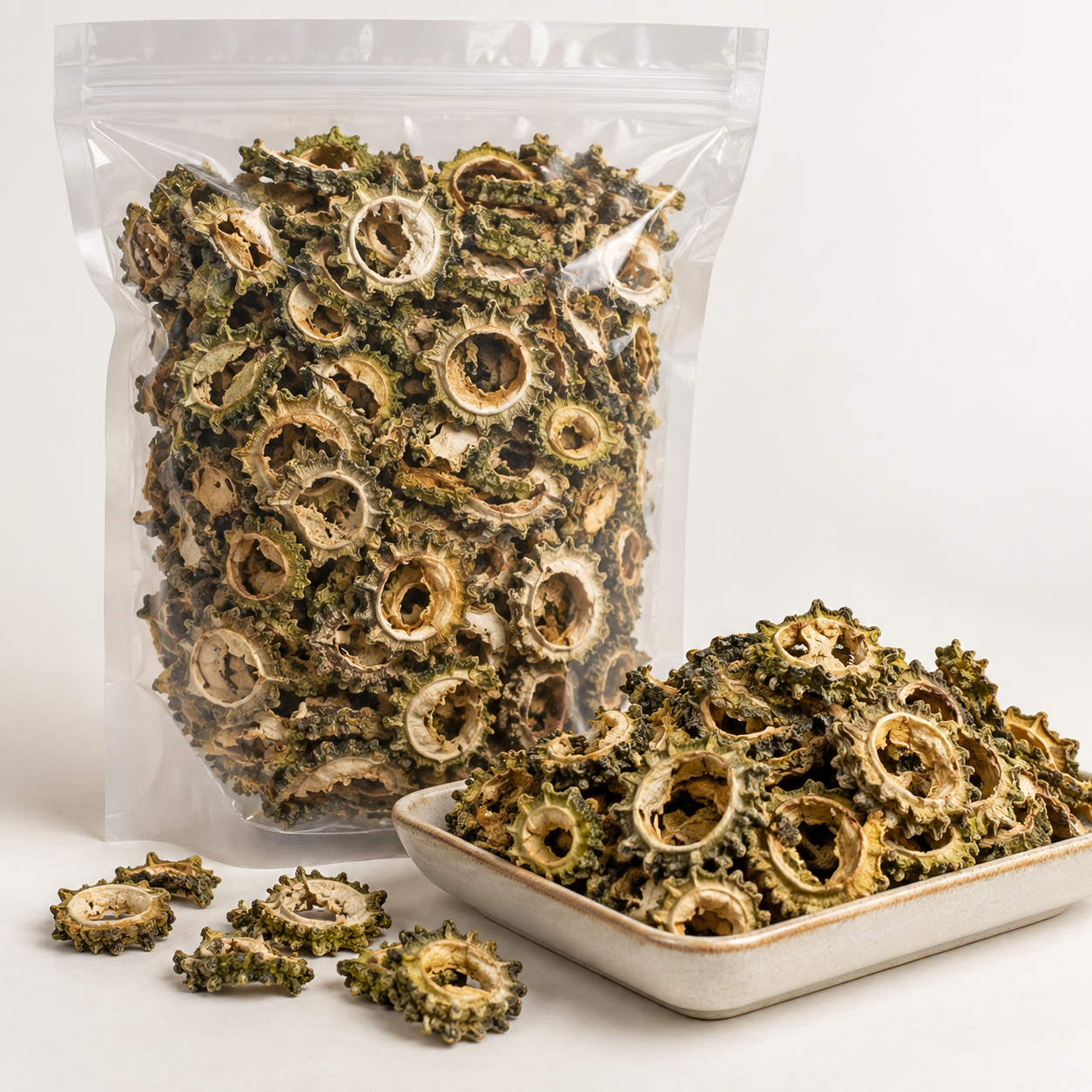 Ringed dried bitter gourd karela bulk supply catalogue image