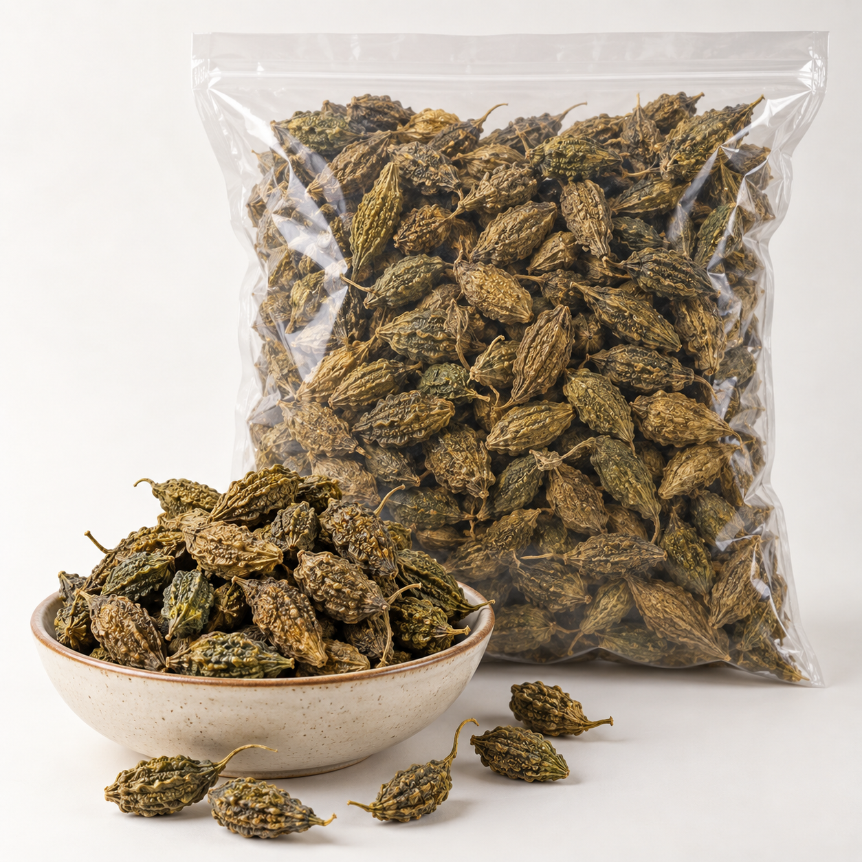 Small size dried bitter gourd karela bulk supply catalogue image