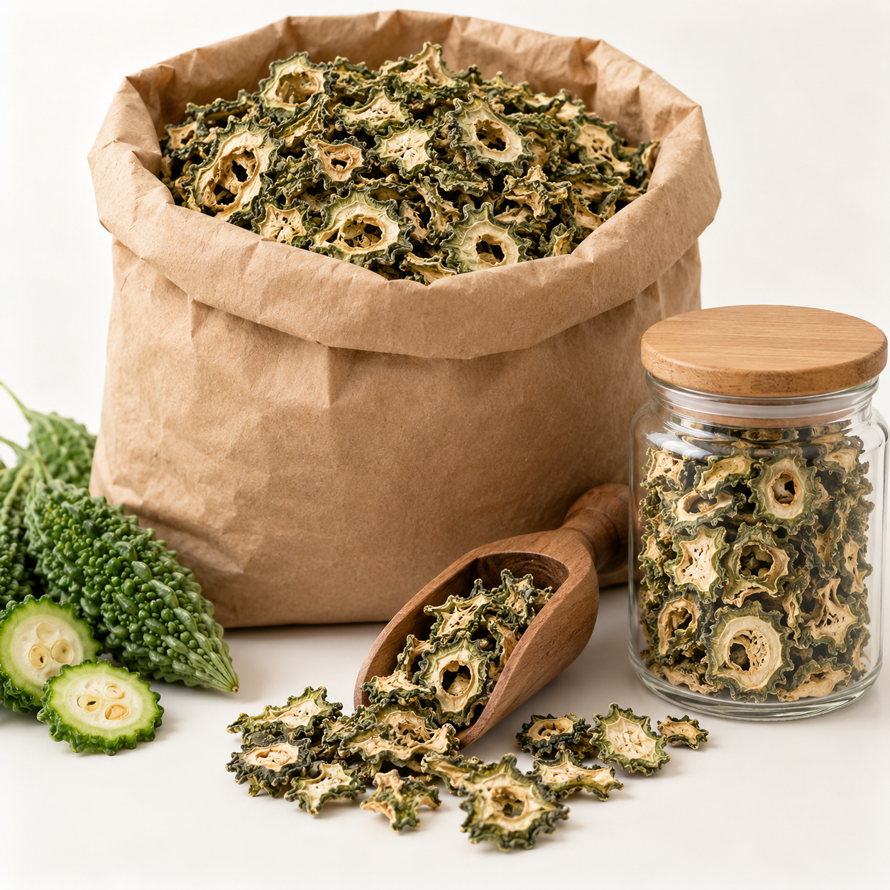 Herbal ingredient grade dried bitter gourd karela bulk supply catalogue image