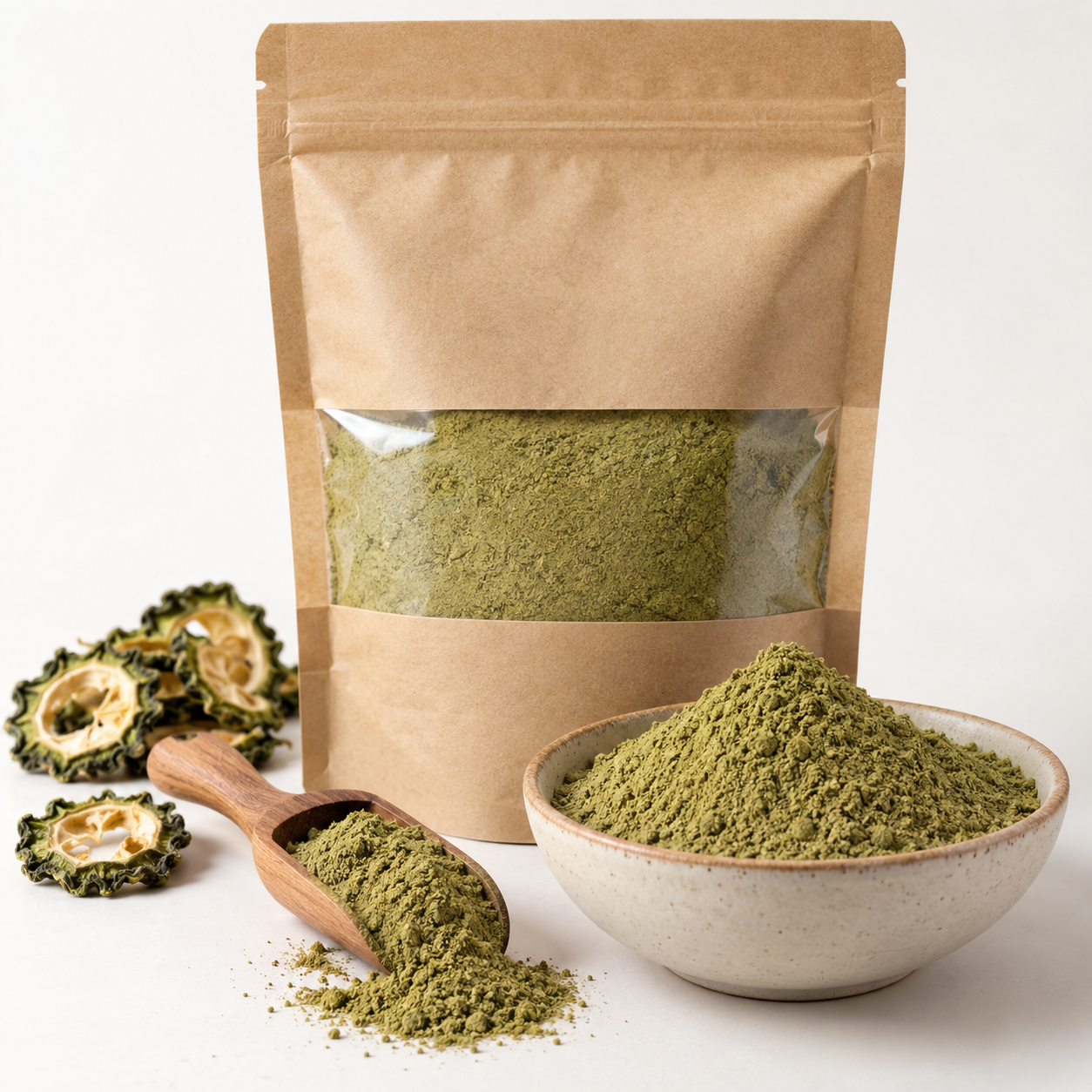 Dried bitter gourd karela powder bulk ingredient supply catalogue image