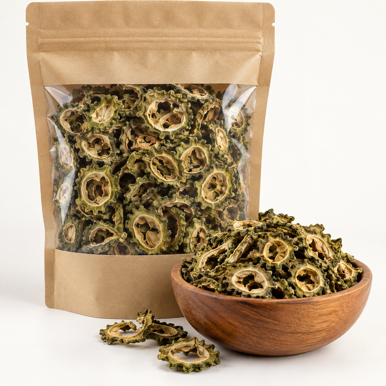 Sliced dried bitter gourd karela bulk supply catalogue image