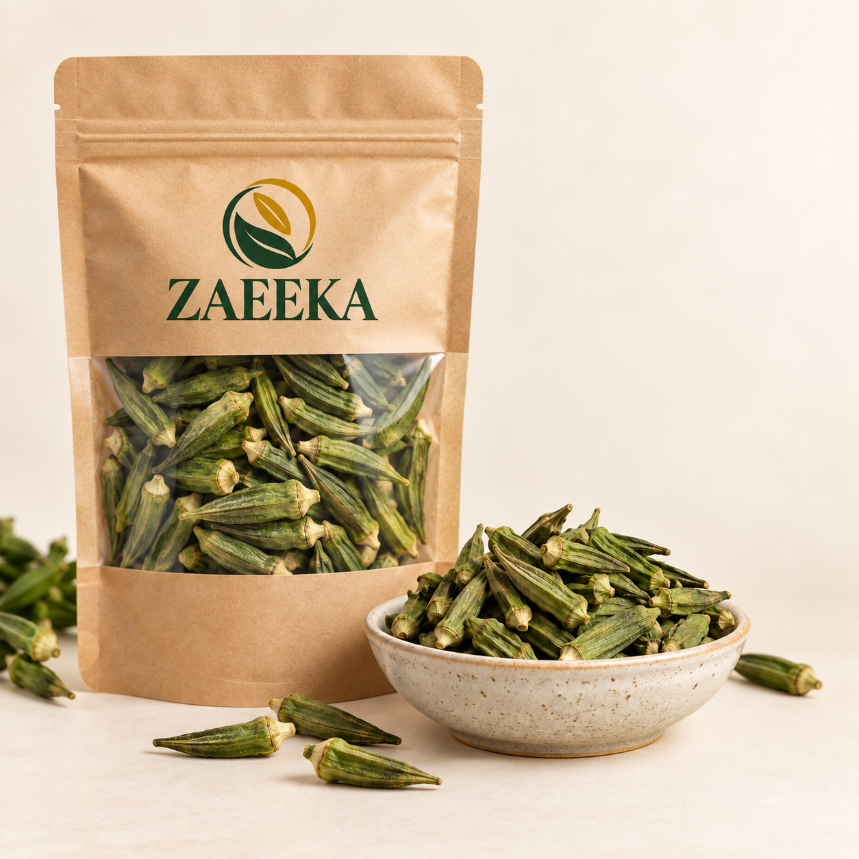 Organic Dried Okra in Zaeeka packaging