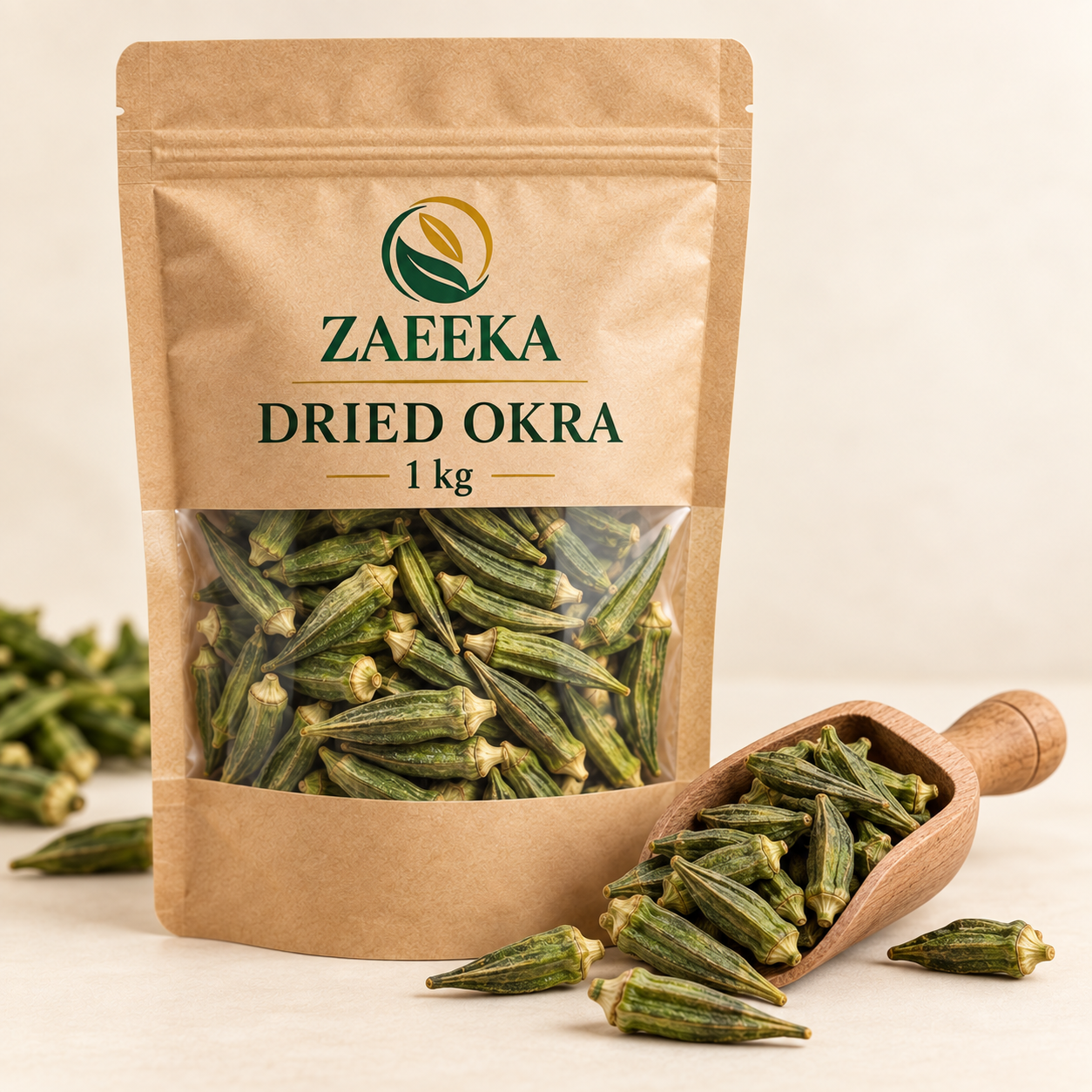 Dried Okra – Bulk 1kg Pack in Zaeeka packaging