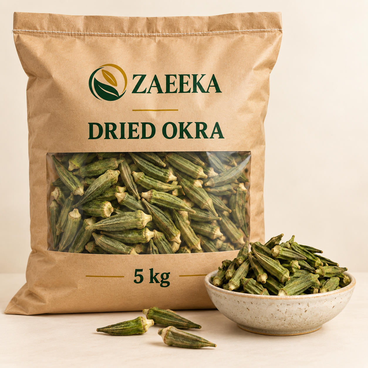 Dried Okra – Bulk 5kg Pack in Zaeeka packaging