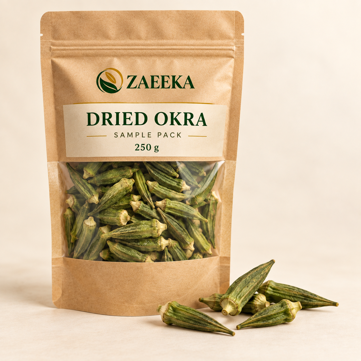 Dried Okra – Wholesale Sample Pack 250g in Zaeeka packaging