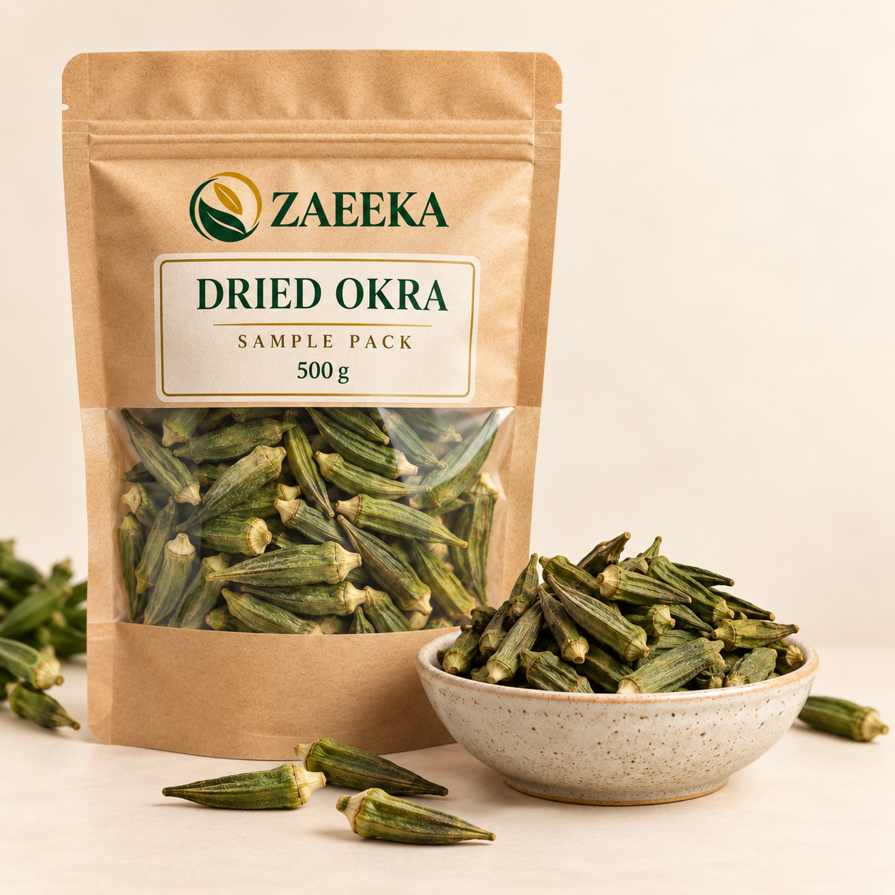 Dried Okra – Wholesale Sample Pack 500g in Zaeeka packaging
