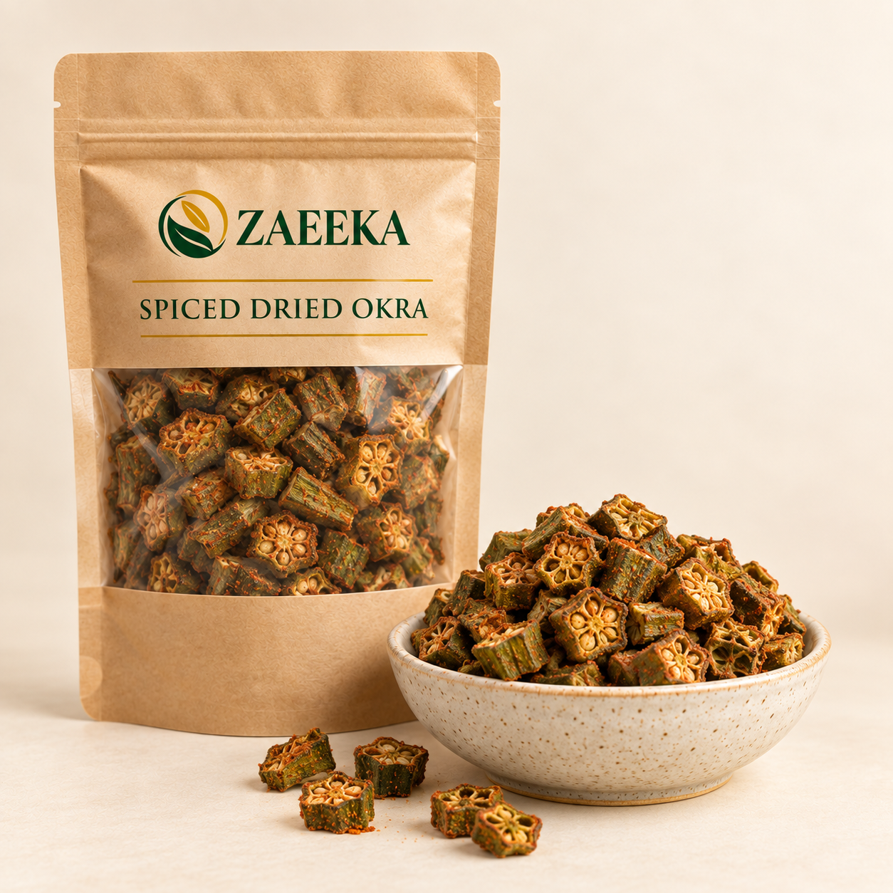 Spiced Dried Okra in Zaeeka packaging