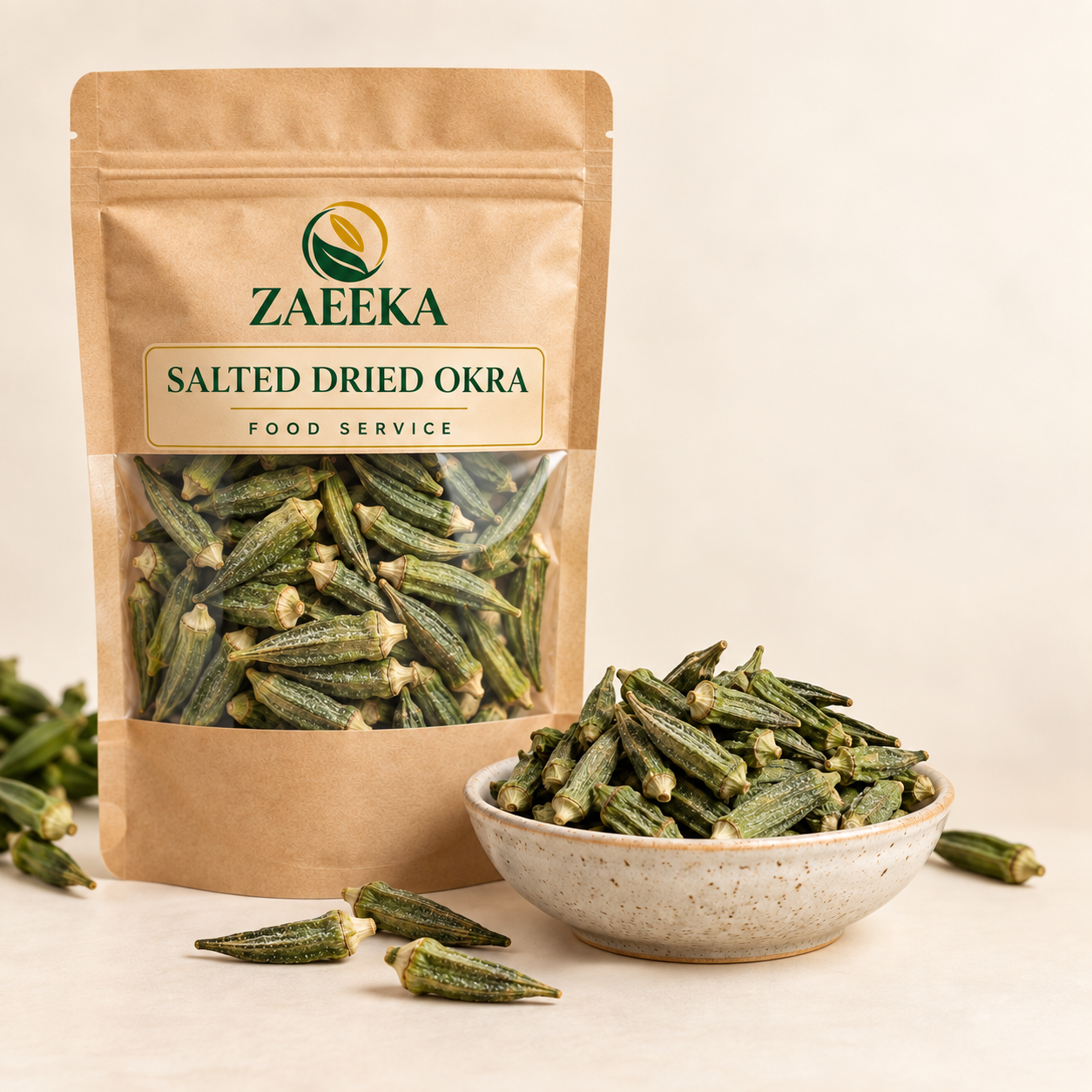Dried Okra Food Service Salted Pack in Zaeeka packaging