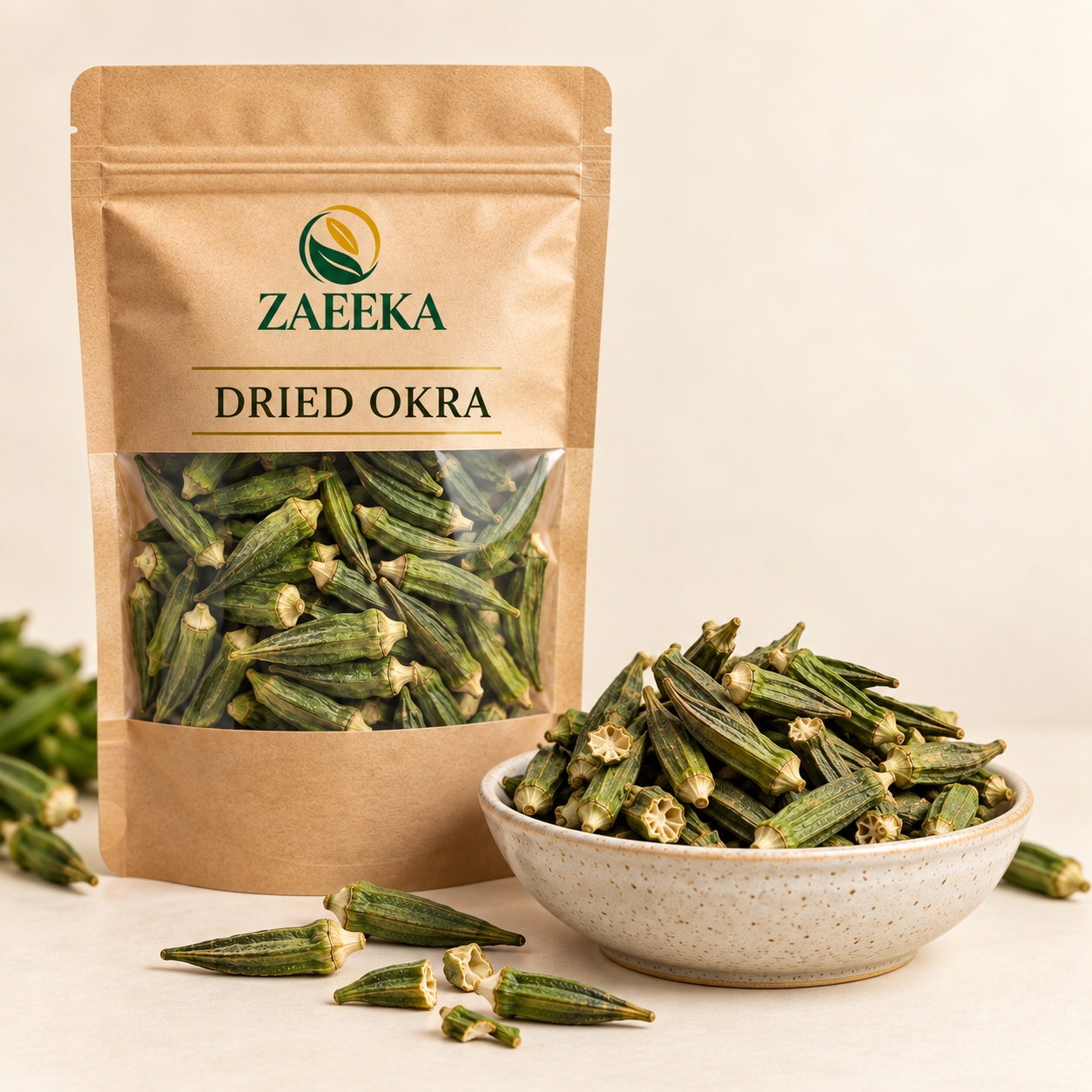 Dried Okra Export Grade B in Zaeeka packaging