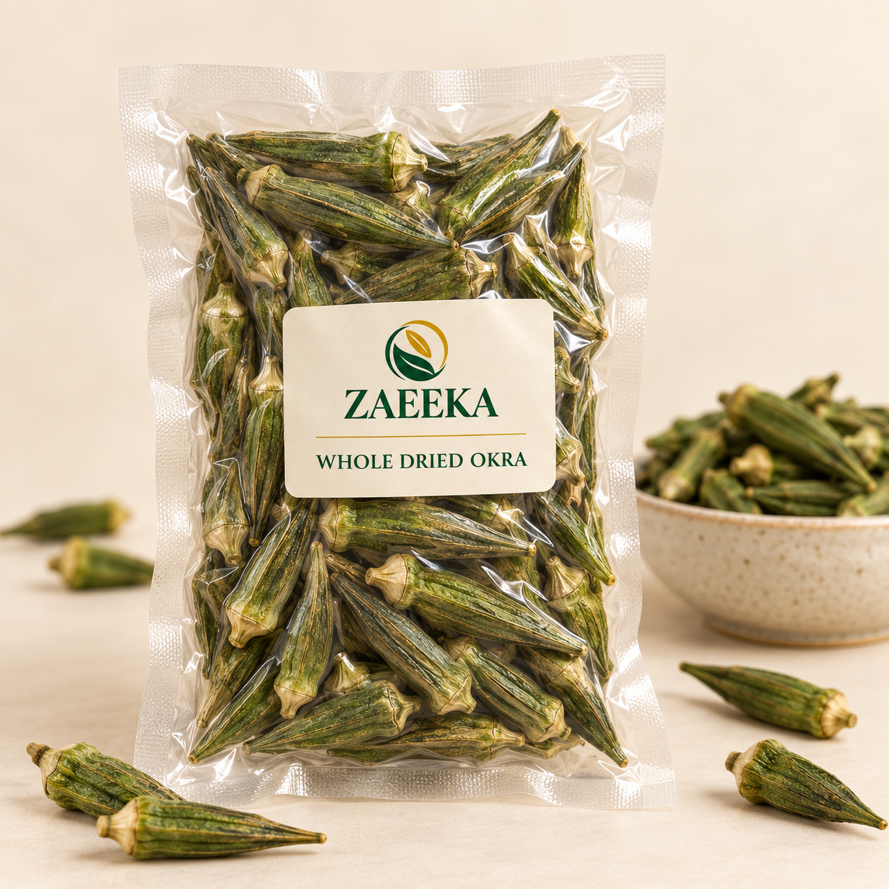 Whole Dried Okra (Vacuum Packed) in Zaeeka packaging
