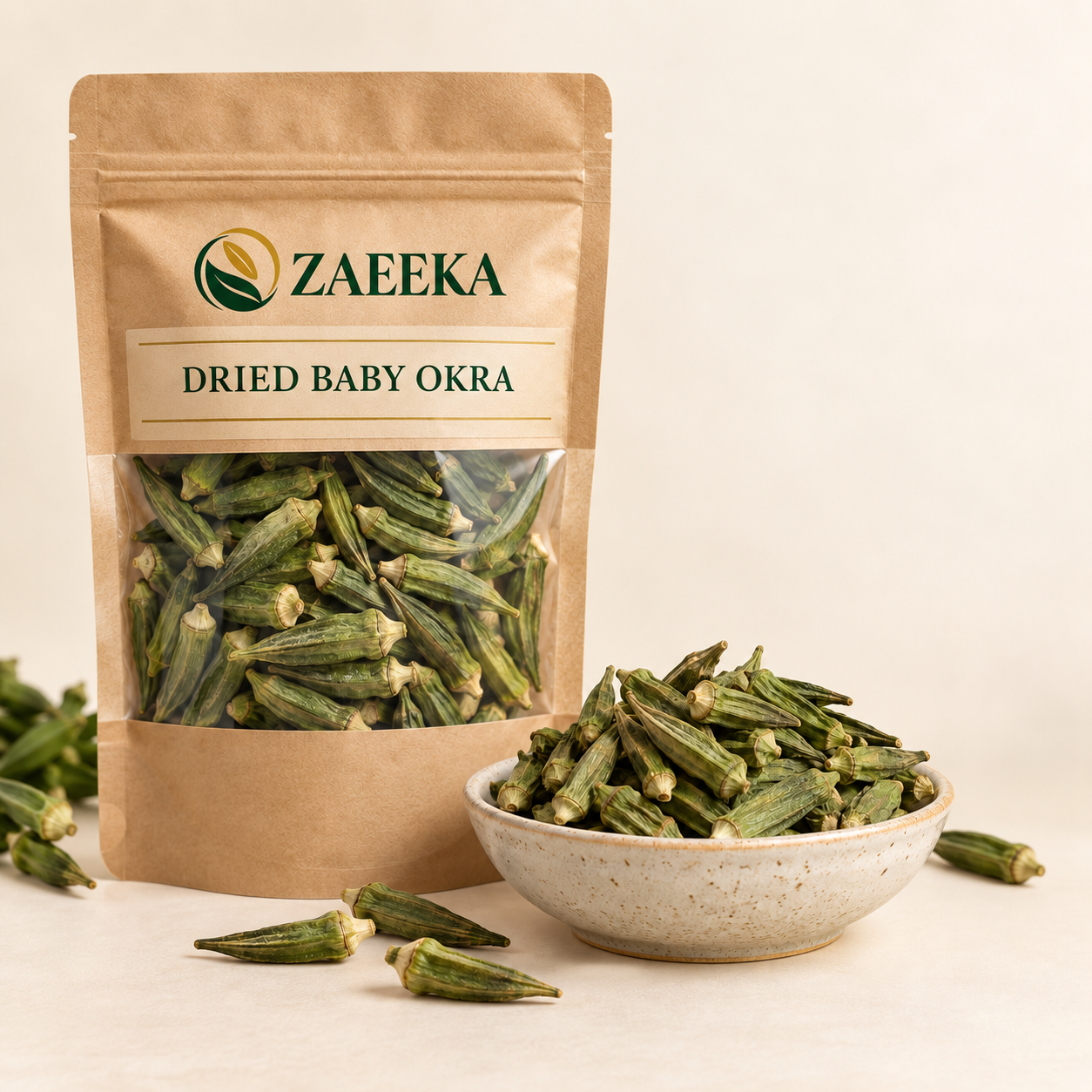 Dried Baby Okra in Zaeeka packaging