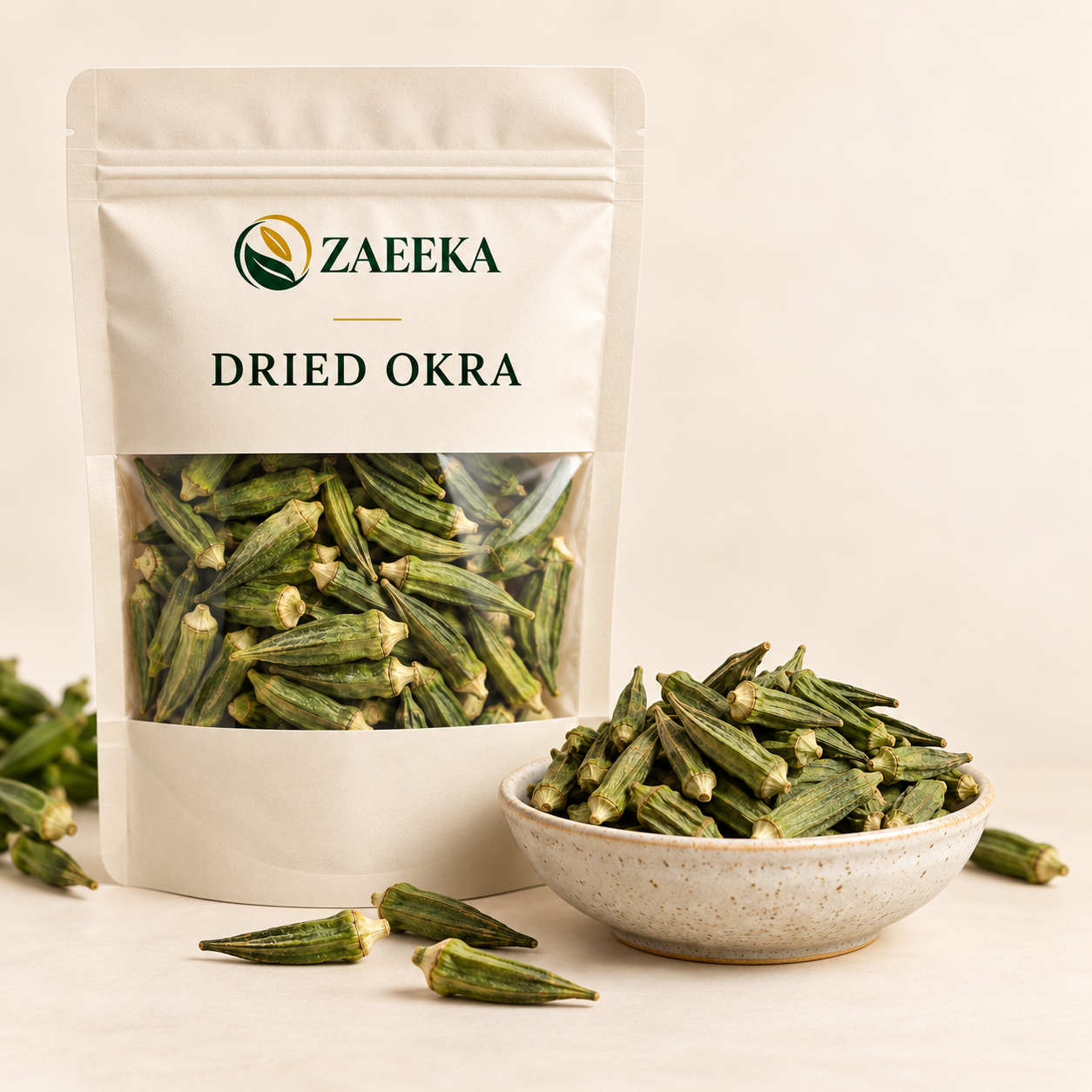 Dried Okra Private Label Pack in Zaeeka packaging