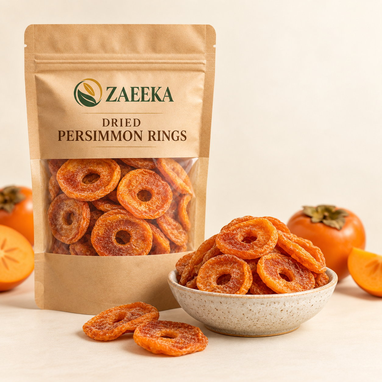 Dried Persimmon Rings in Zaeeka packaging