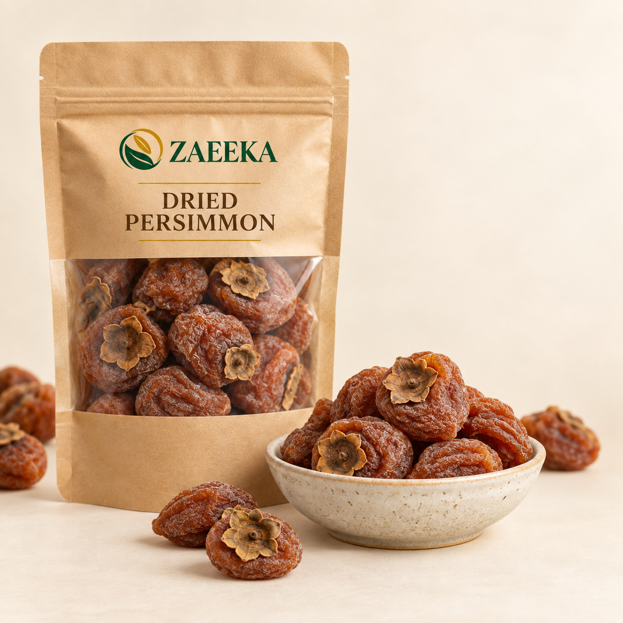 Organic Dried Persimmon in Zaeeka packaging