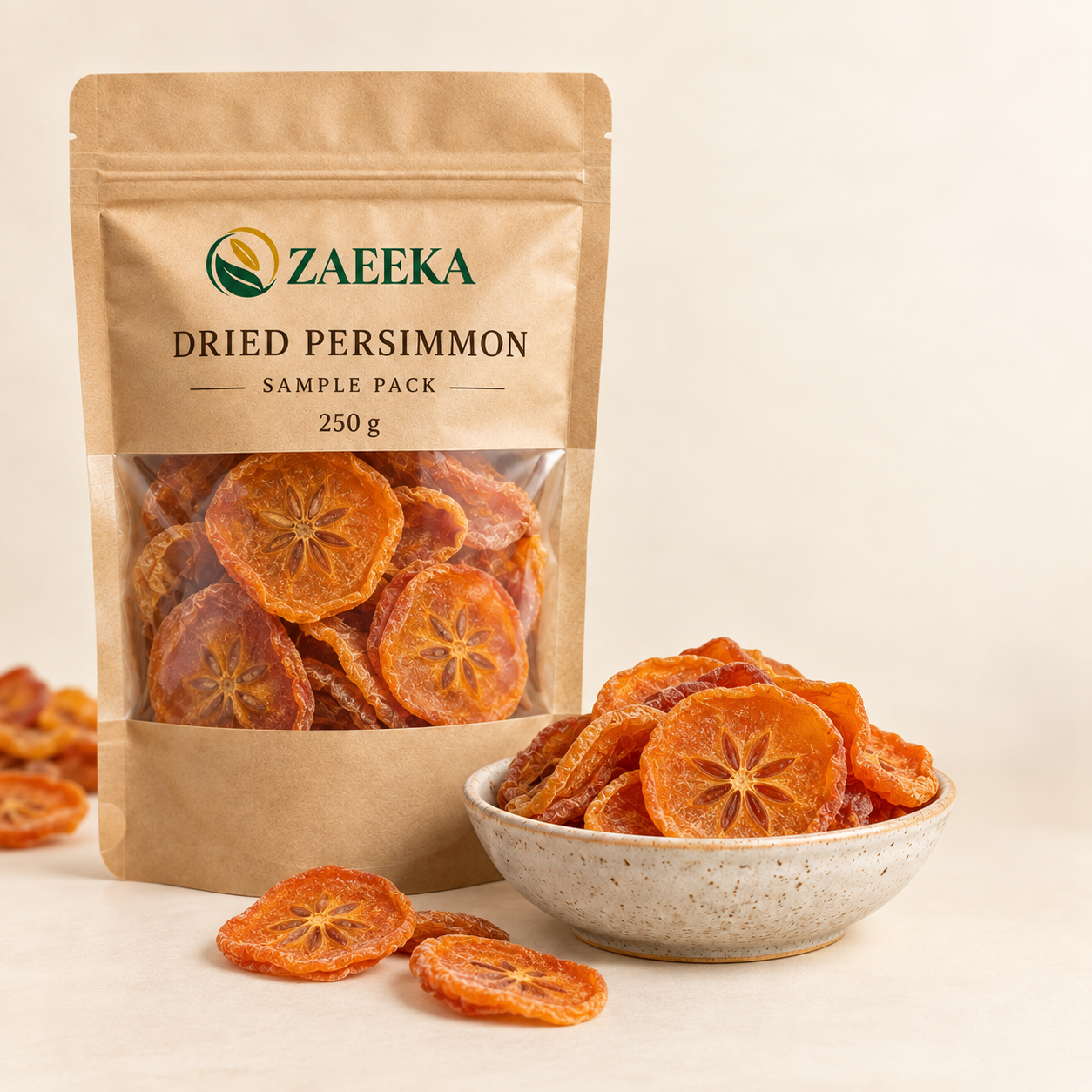Dried Persimmon – Wholesale Sample Pack 250g in Zaeeka packaging