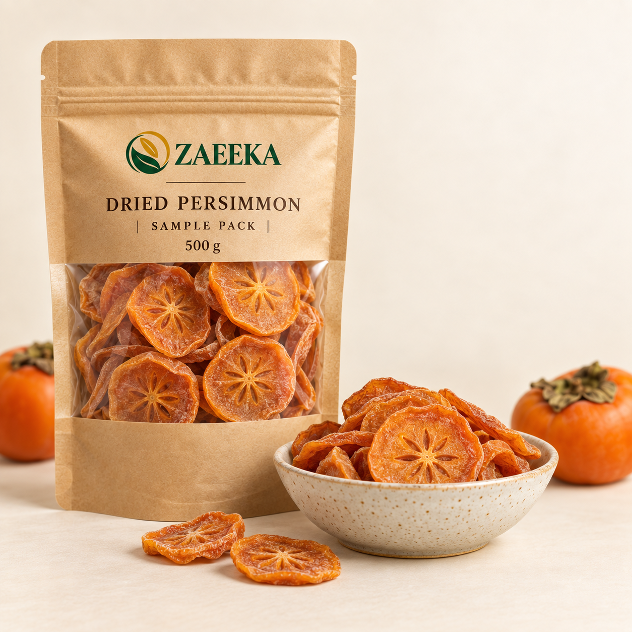 Dried Persimmon – Wholesale Sample Pack 500g in Zaeeka packaging