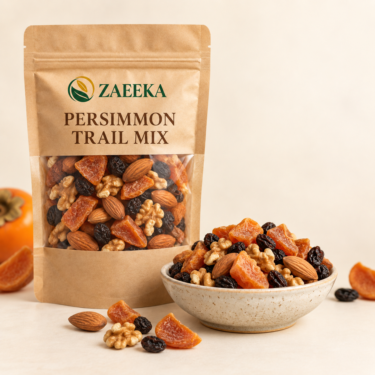 Dried Persimmon Trail Mix in Zaeeka packaging